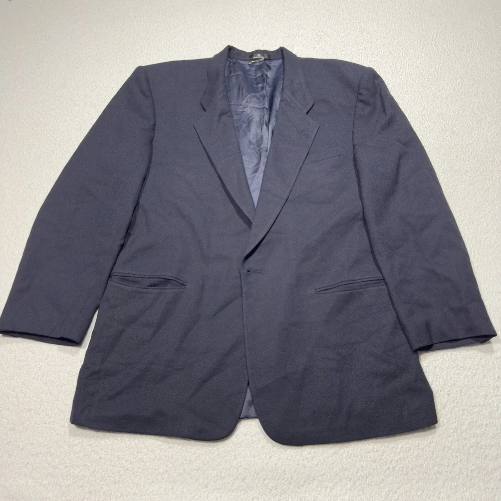 Portfolio Perry Ellis Mens Blazer 100% Wool Solid Navy Blue Sport Coat FLAWED 42